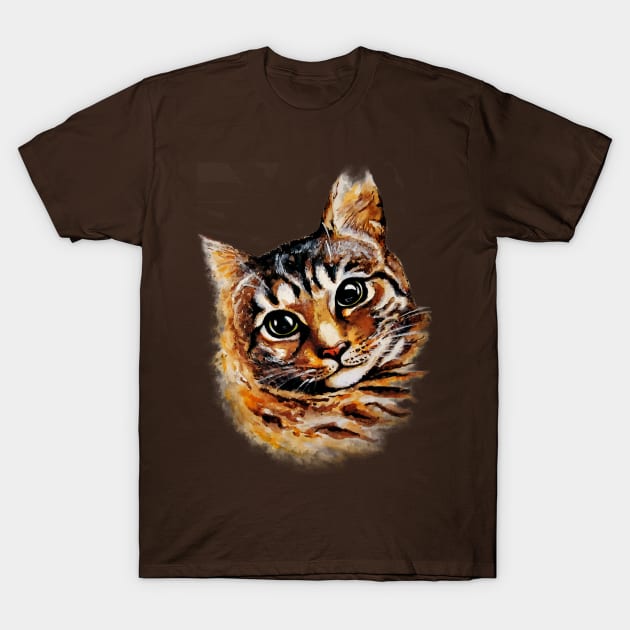 Stray Cat Portrait Watercolor Artwork T-Shirt by BluedarkArt